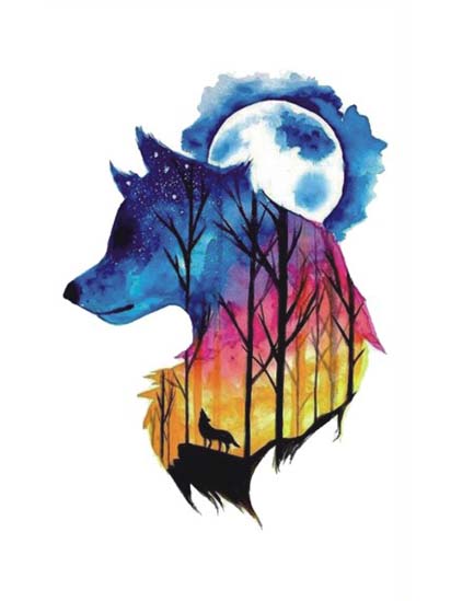 Colorful Wolf tattoo