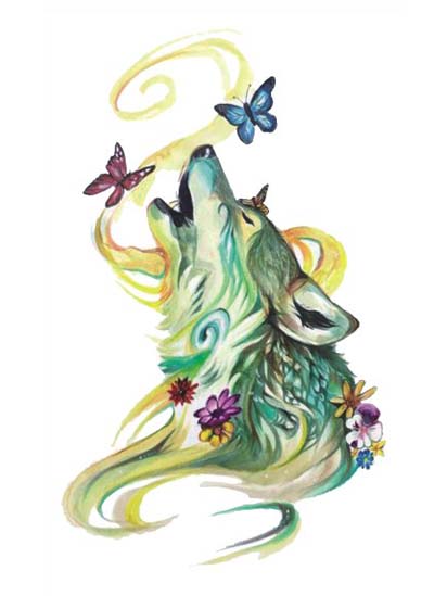 Watercolor Butterfly Wolf