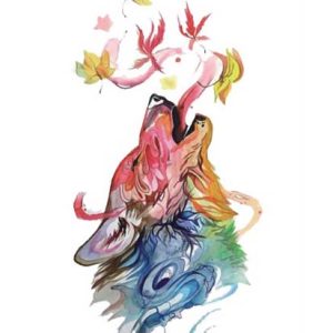 Watercolor Leaves Wolf