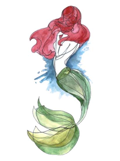 Watercolor Red Hair Mermaid