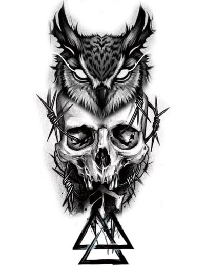 Owl Skull Temporary Tattoo