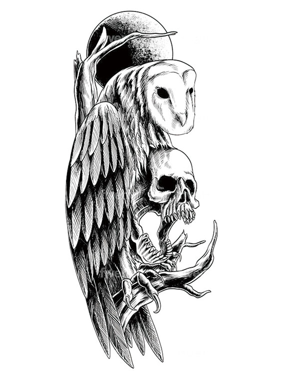 Skull Barn Owl Temporary Tattoo