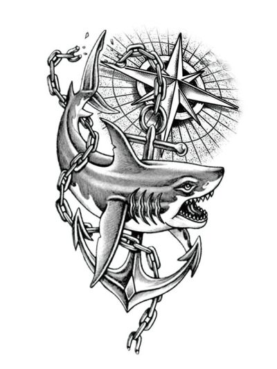 Shark Compass Temporary Tattoo