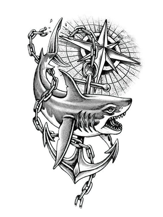 Shark Compass Temporary Tattoo