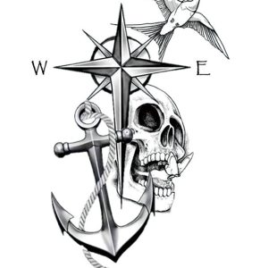 Compass Anchor Skull Temporary Tattoo