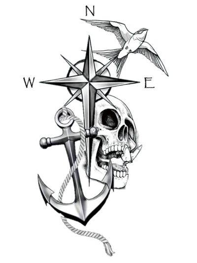 Compass Anchor Skull Temporary Tattoo