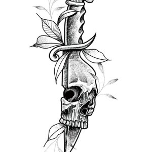 Flower Skull Dagger Temporary Tattoo