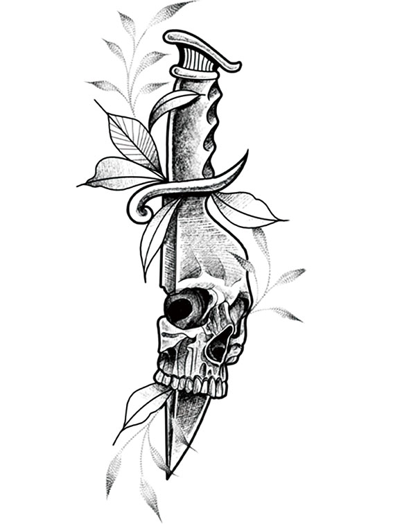 Flower Skull Dagger Temporary Tattoo