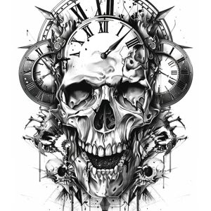 Clock Heavy Metal Style Temporary Tattoo