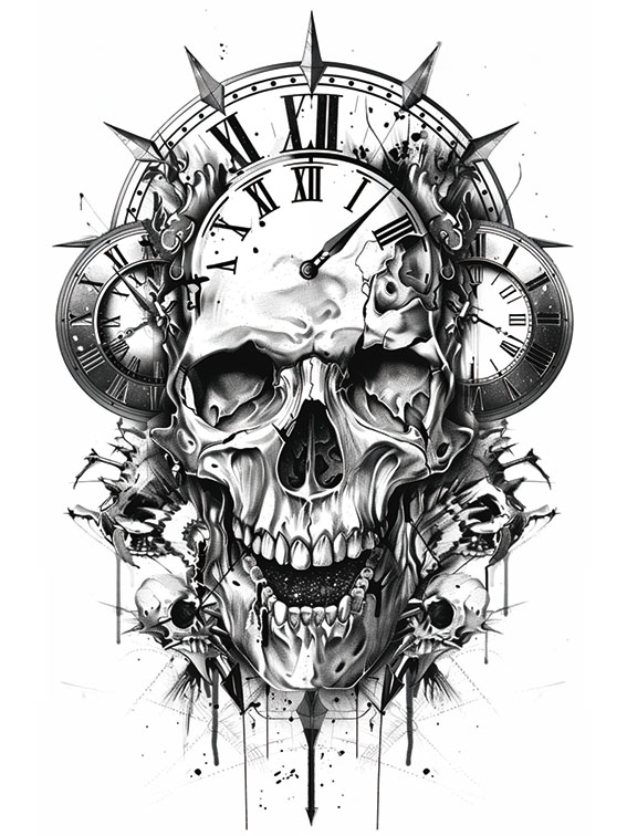 Clock Heavy Metal Style Temporary Tattoo