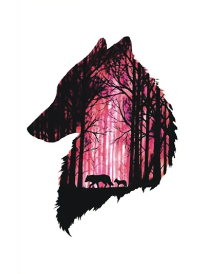 Pink Forest Wolf Tattoo
