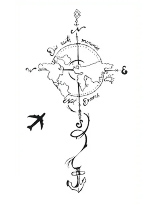 Compass Temporary Tattoo Fake Sticker Tattoo