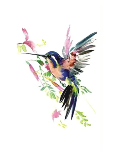 Flower Hummingbird Fake Tattoo