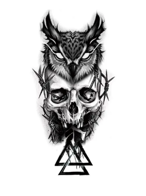 Owl Skull Temporary Tattoo