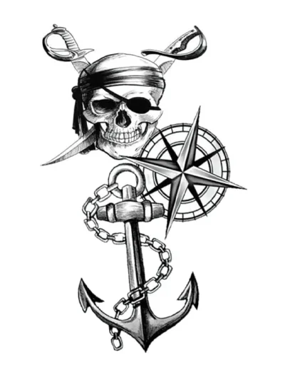 Pirate Compass Anchor Temporary Tattoo