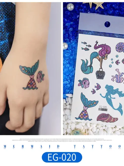 Glitter Cartoon Mermaid Tattoo